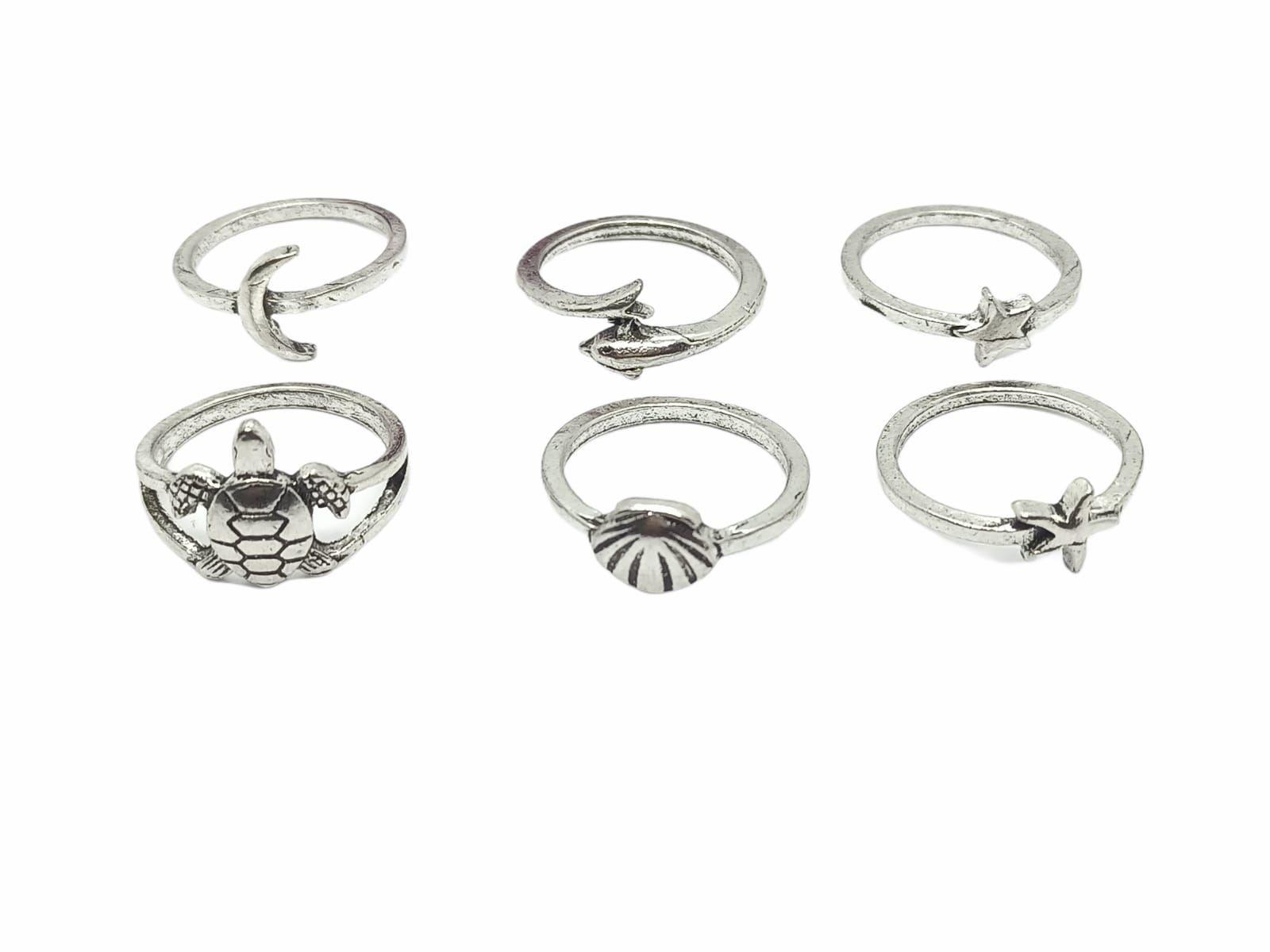 Set 6 Anillos Midi Nudillo Especies Mar Estrella Mar Tortuga-0