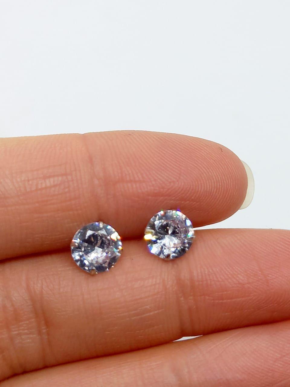 Pendientes Aretes Aros Puntos Luz En Plata 925 Zirconia 7mm-6