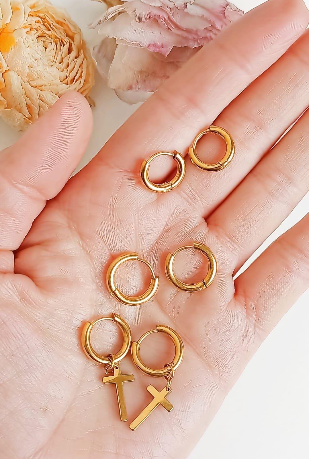 Pack 3 Pares Argollas Lisas Chapadas En Oro 18k Piercing -3