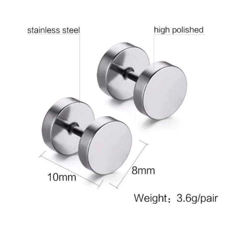 Aros Barbell Punk Black Rock Hombre Mujer Moda Juvenil 8mm Plateado-4