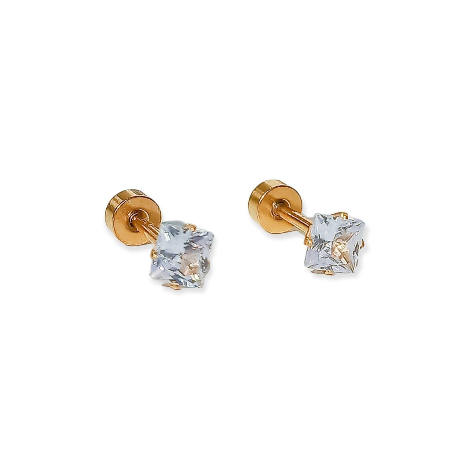 Aros Puntos De Luz Zirconio 4mm Cuadrado Chapados en oro 18kl-0