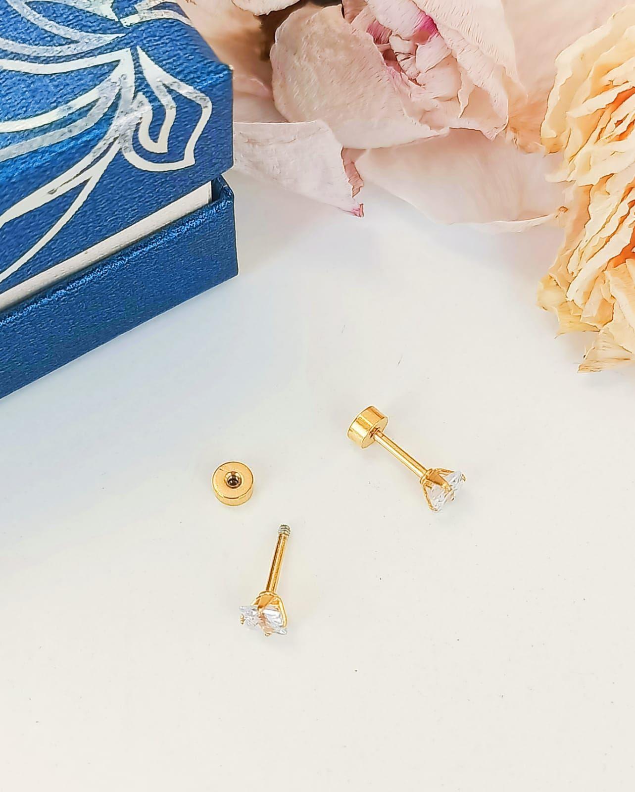 Aros Puntos De Luz Zirconio 4mm Cuadrado Chapados en oro 18kl-1