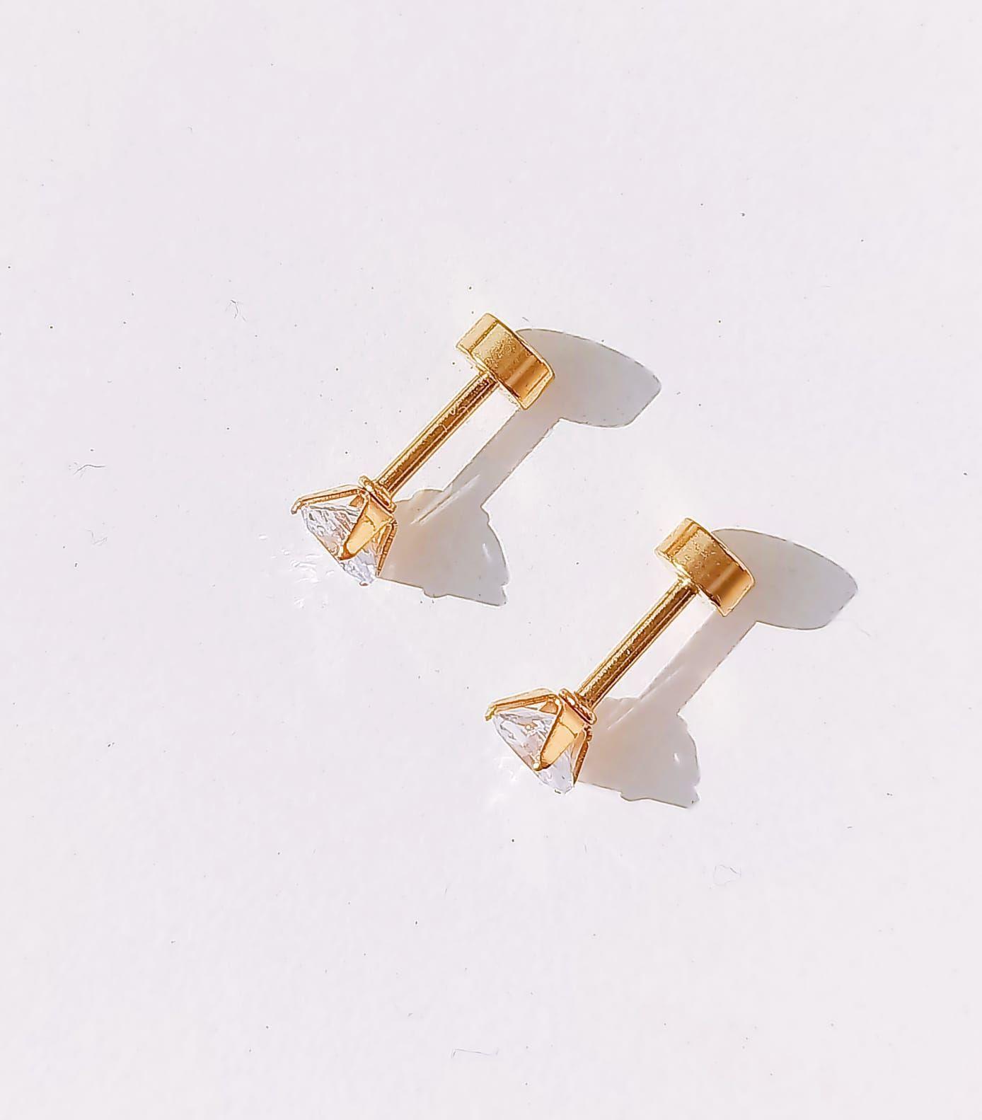 Aros Puntos De Luz Zirconio 4mm Cuadrado Chapados en oro 18kl-4