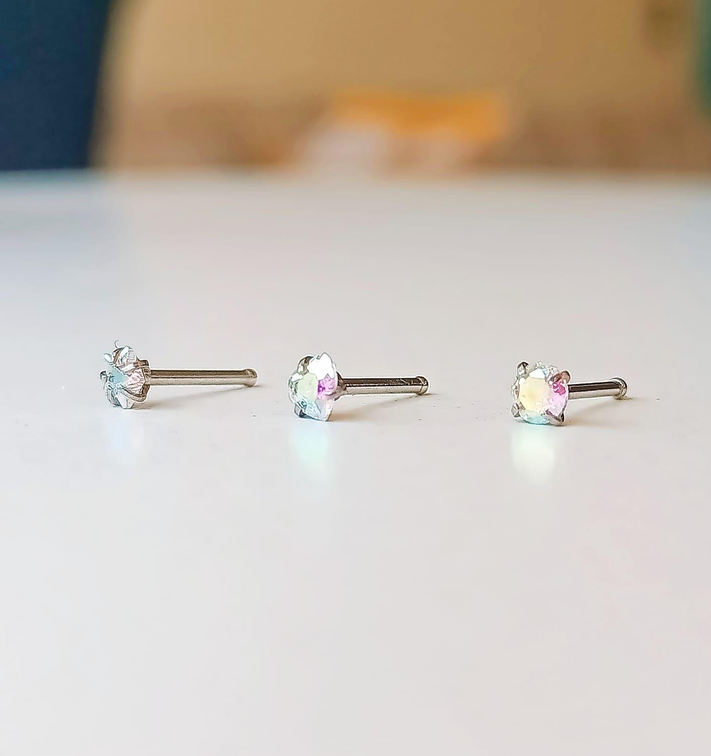 Set piercing 3 piezas nostril acero quirúrgico nariz Tornasol-2