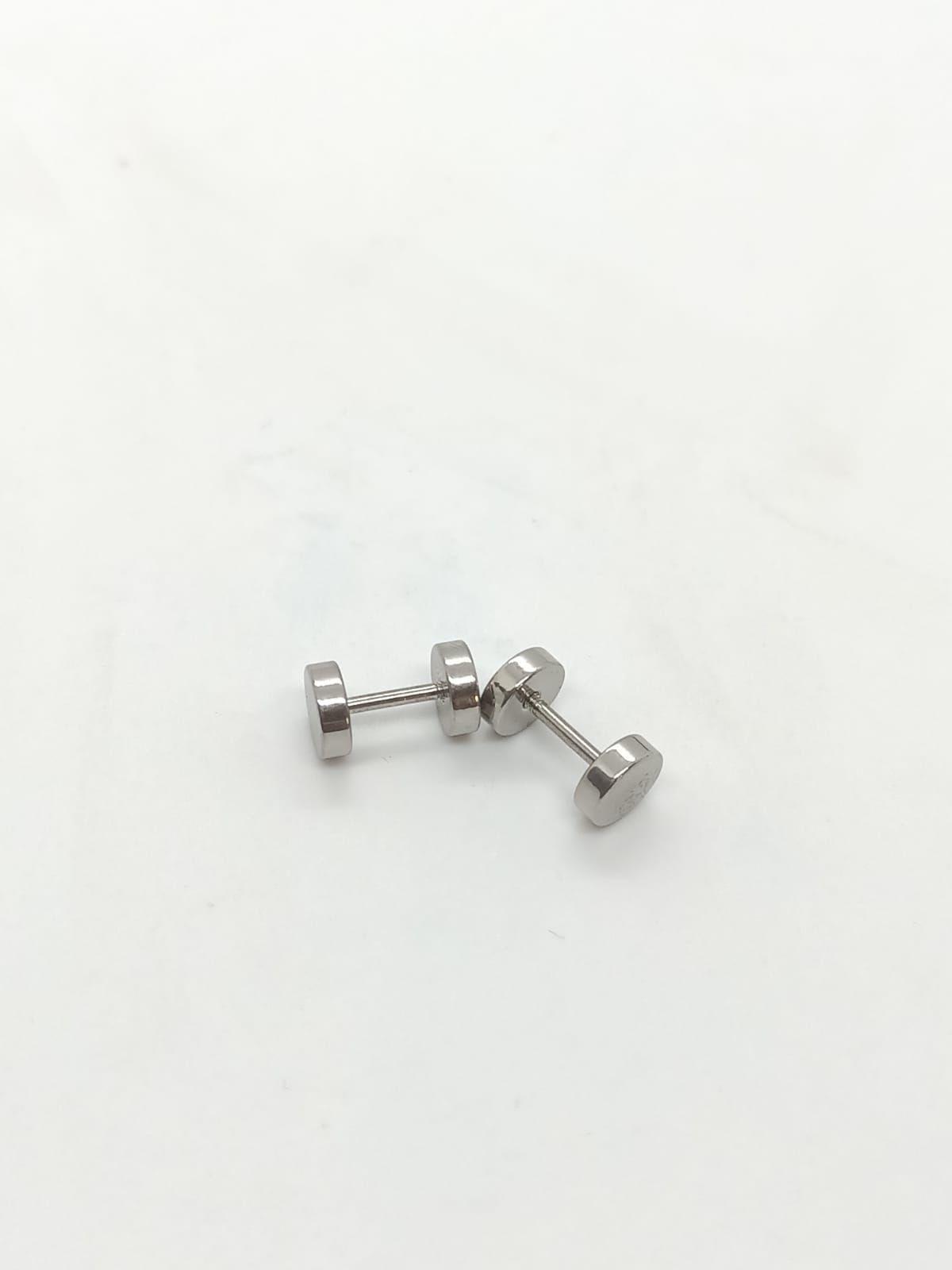 Aros Aretes Punk Rock Acero Moda 6mm Juvenil Plateado Barbell-3