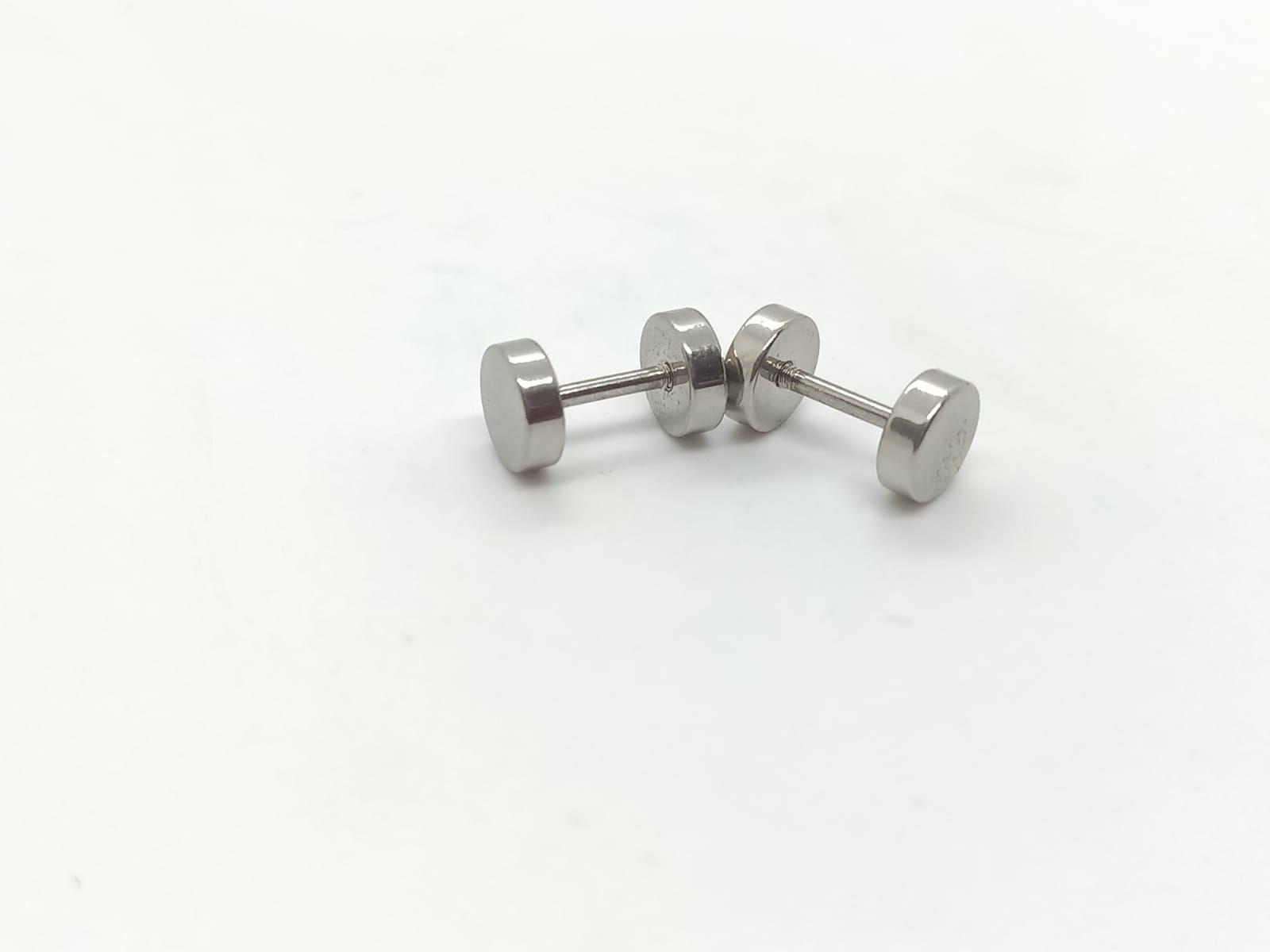 Aros Aretes Punk Rock Acero Moda 6mm Juvenil Plateado Barbell-2