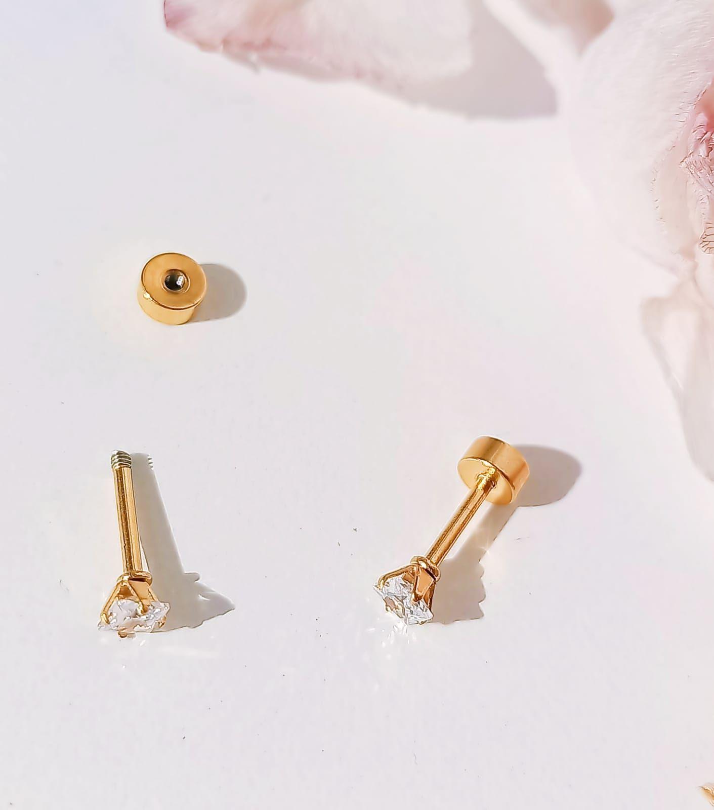 Aros Puntos De Luz Zirconio de 3mm Cuadrado Chapados en oro 18kl-4