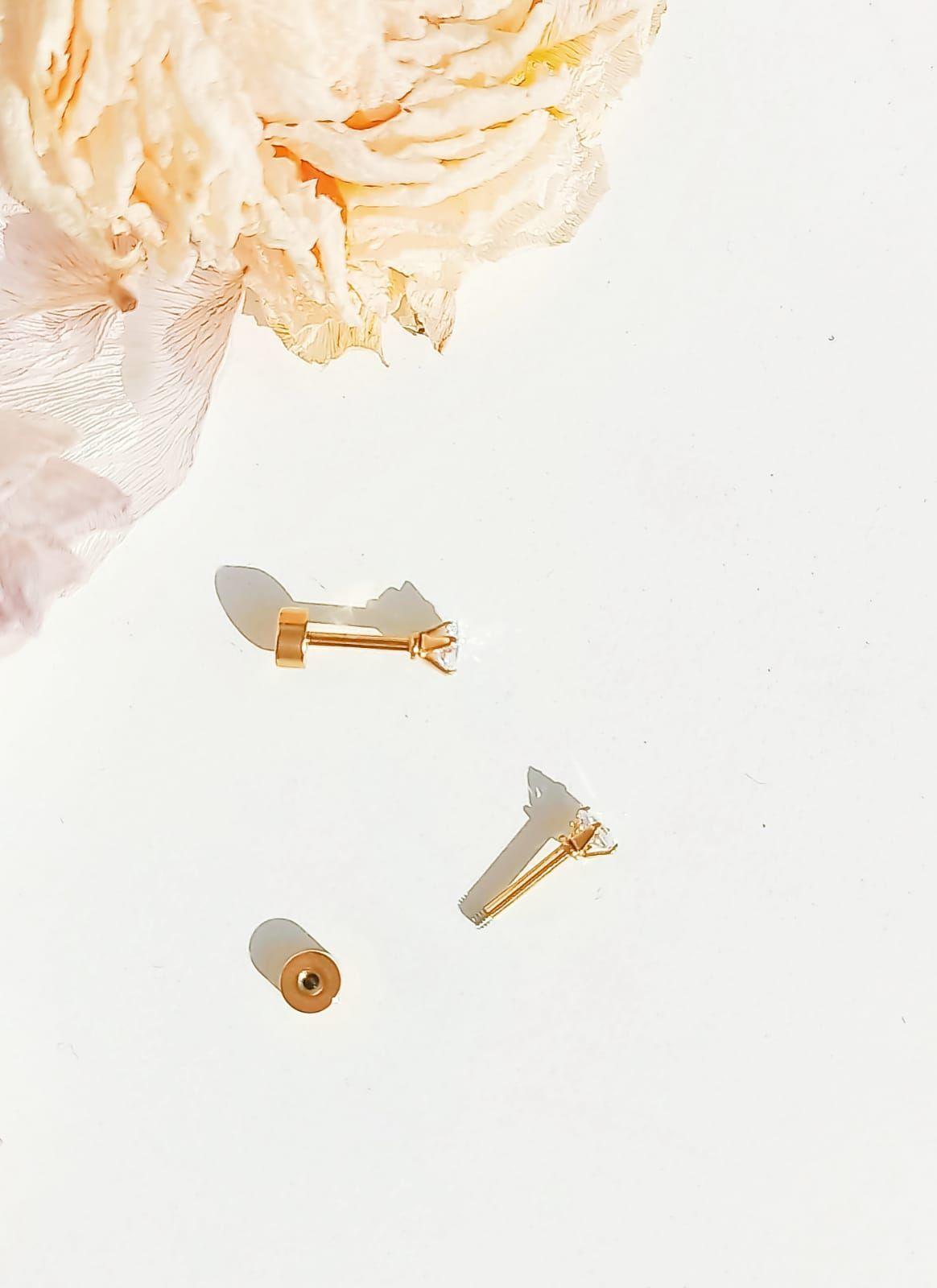 Aros Puntos De Luz Zirconio de 3mm Cuadrado Chapados en oro 18kl-5