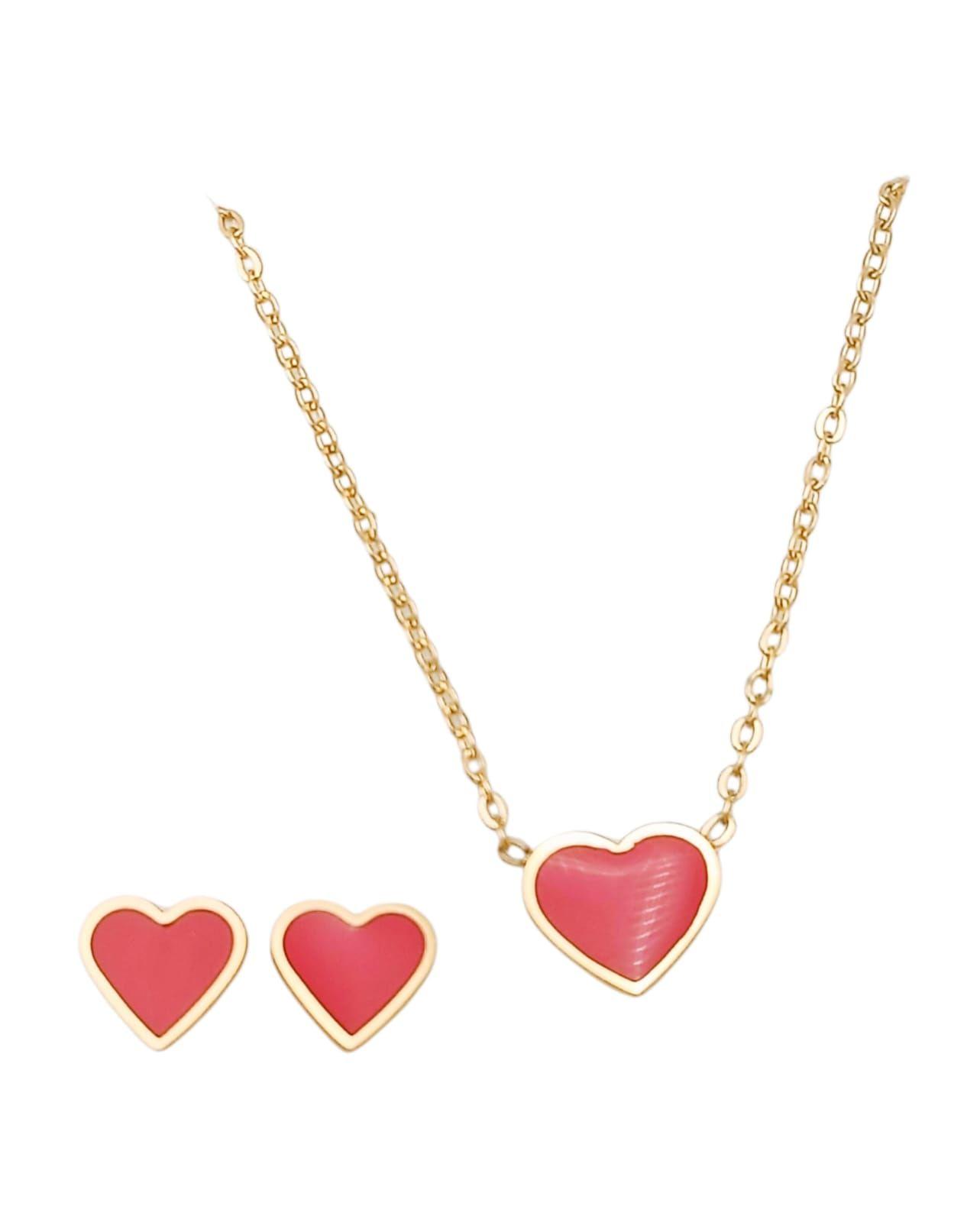 Set Conjunto Corazon Rojo Collar Abridores Chapado En Oro 18 kl-0