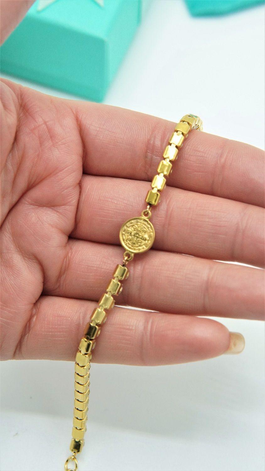 Pulsera San benito ajustable con zirconias chapada en oro 18k-4