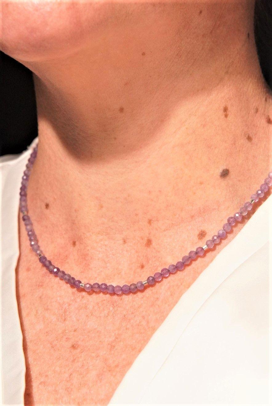 Collar gargantilla Amatista 4mm plata fina 925 Terranova-2