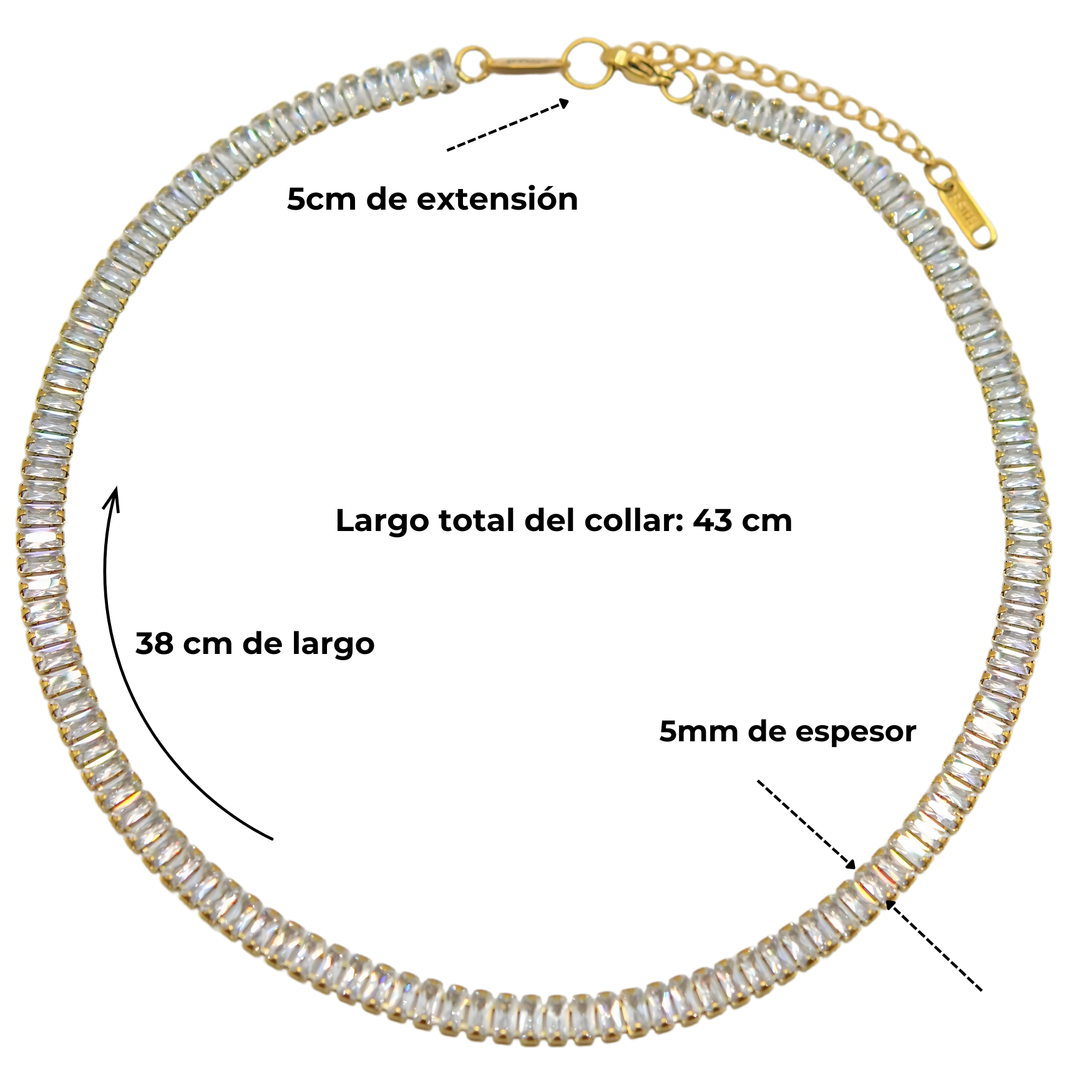 Conjunto de collar y pulsera tennis chapada en oro 18k-2