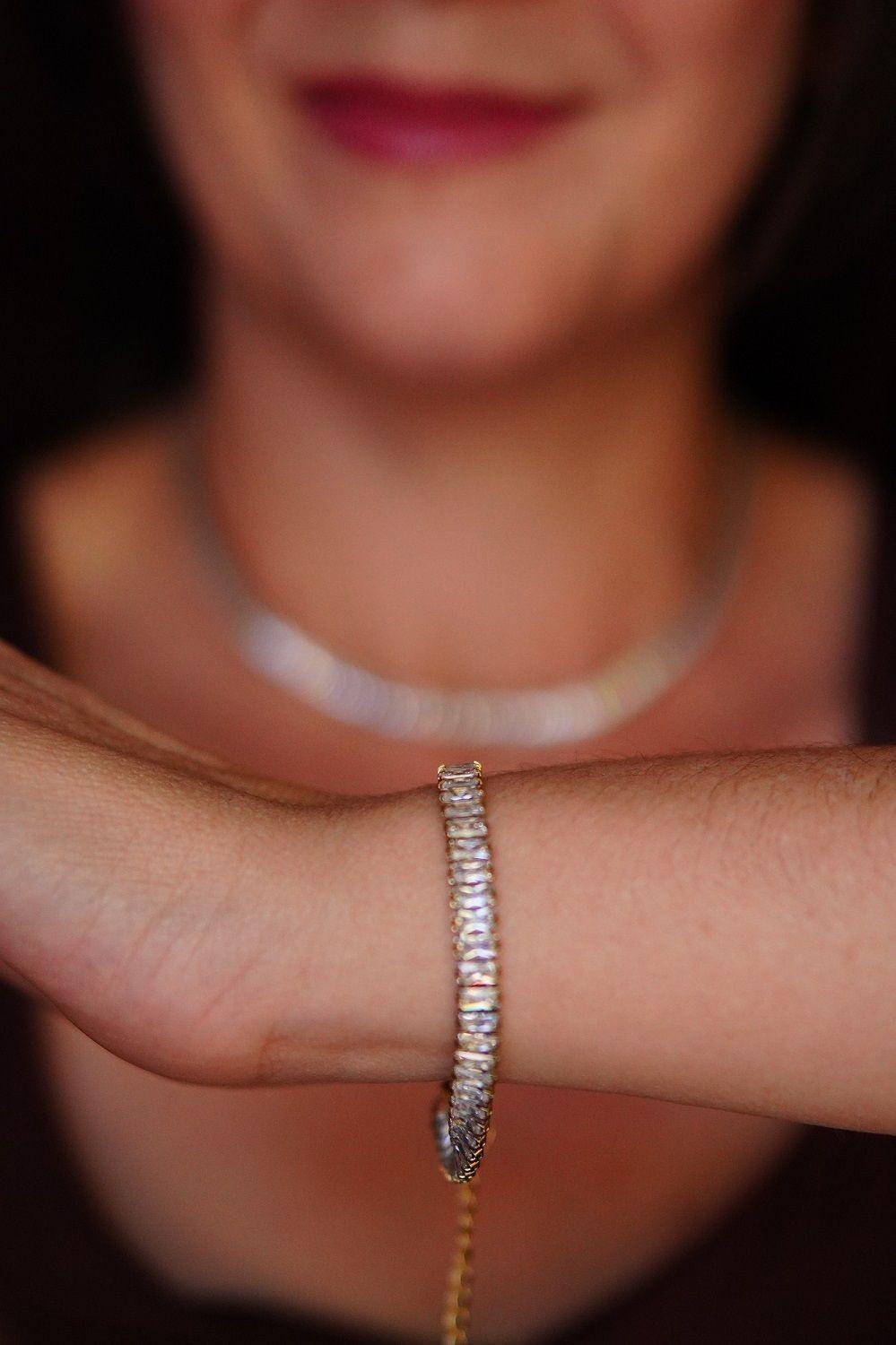 Conjunto de collar y pulsera tennis chapada en oro 18k-4