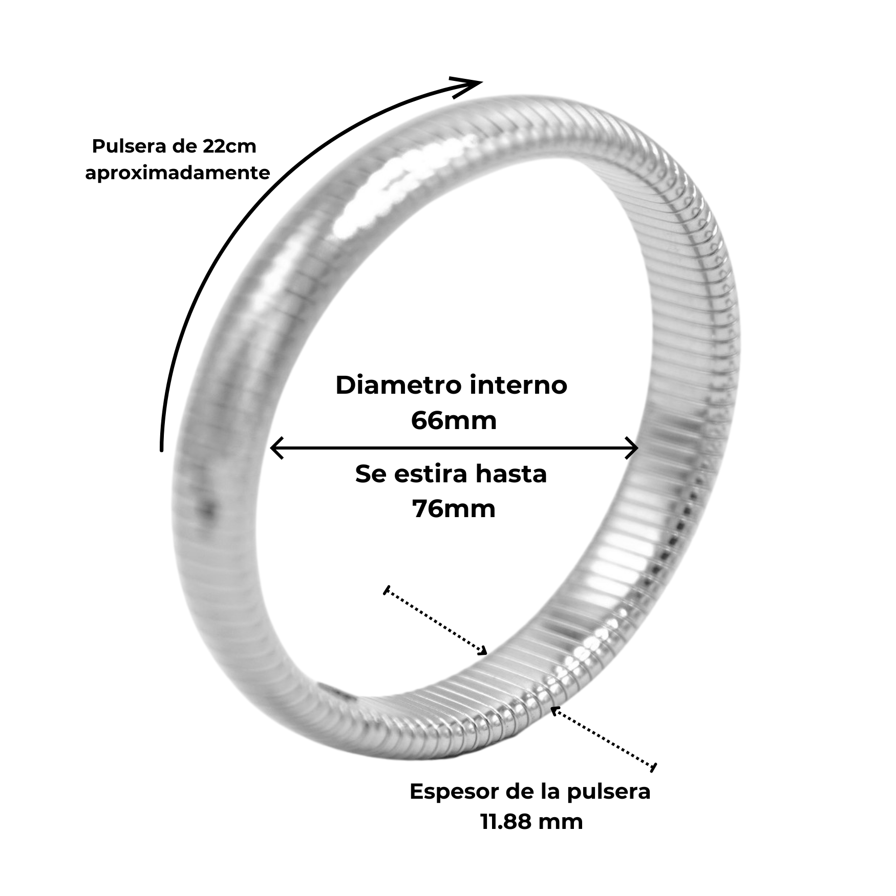 Pulsera elastica tejido de serpiente hipoalergenica plateada acero pulido-2