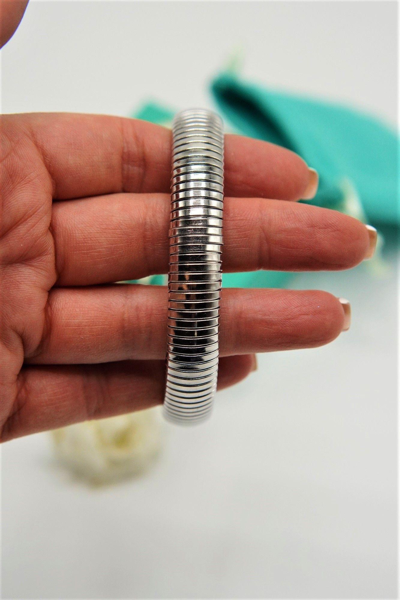 Pulsera elastica tejido de serpiente hipoalergenica plateada acero pulido-4