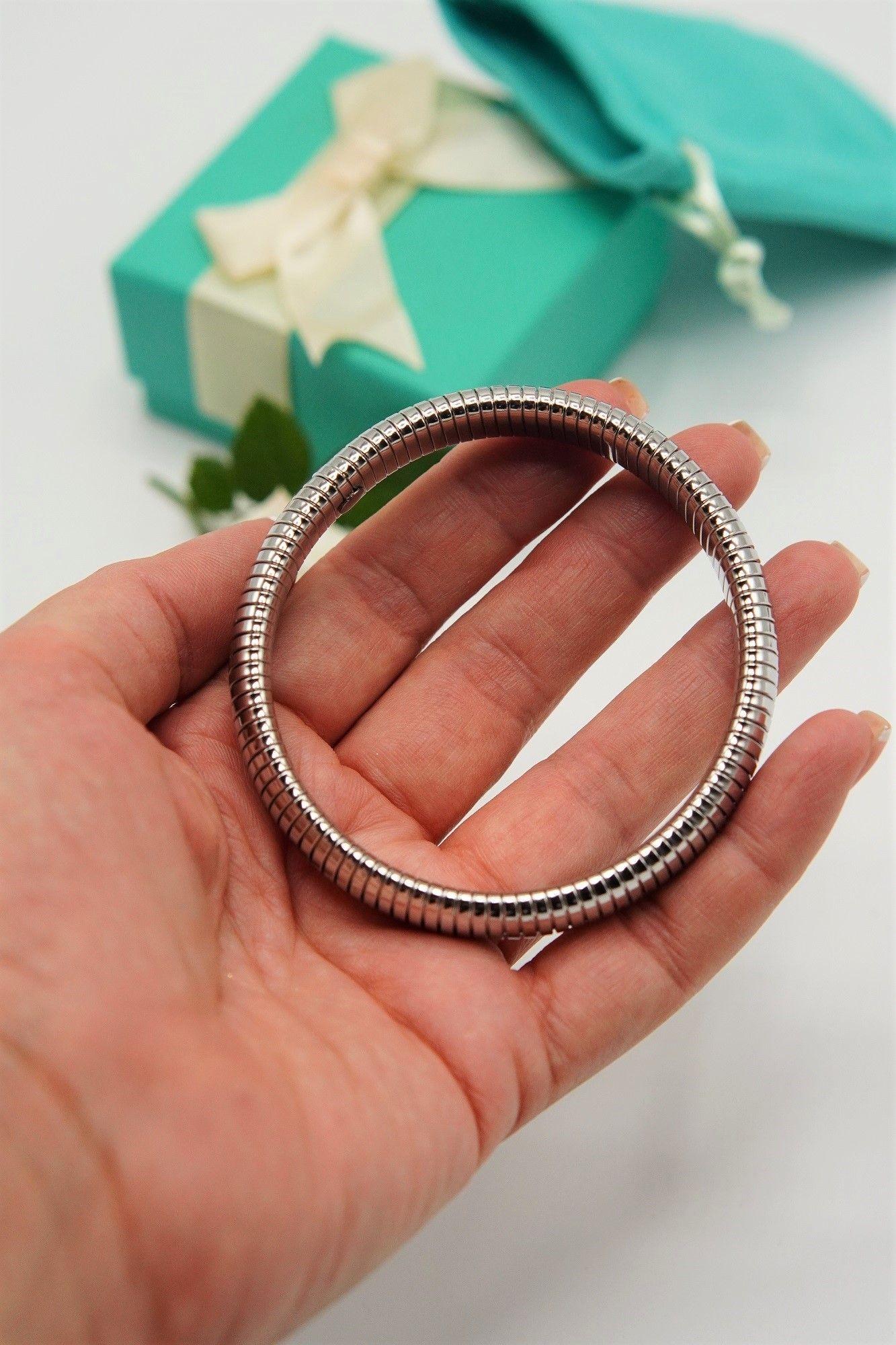 Pulsera elastica tejido de serpiente hipoalergenica plateada acero pulido-5