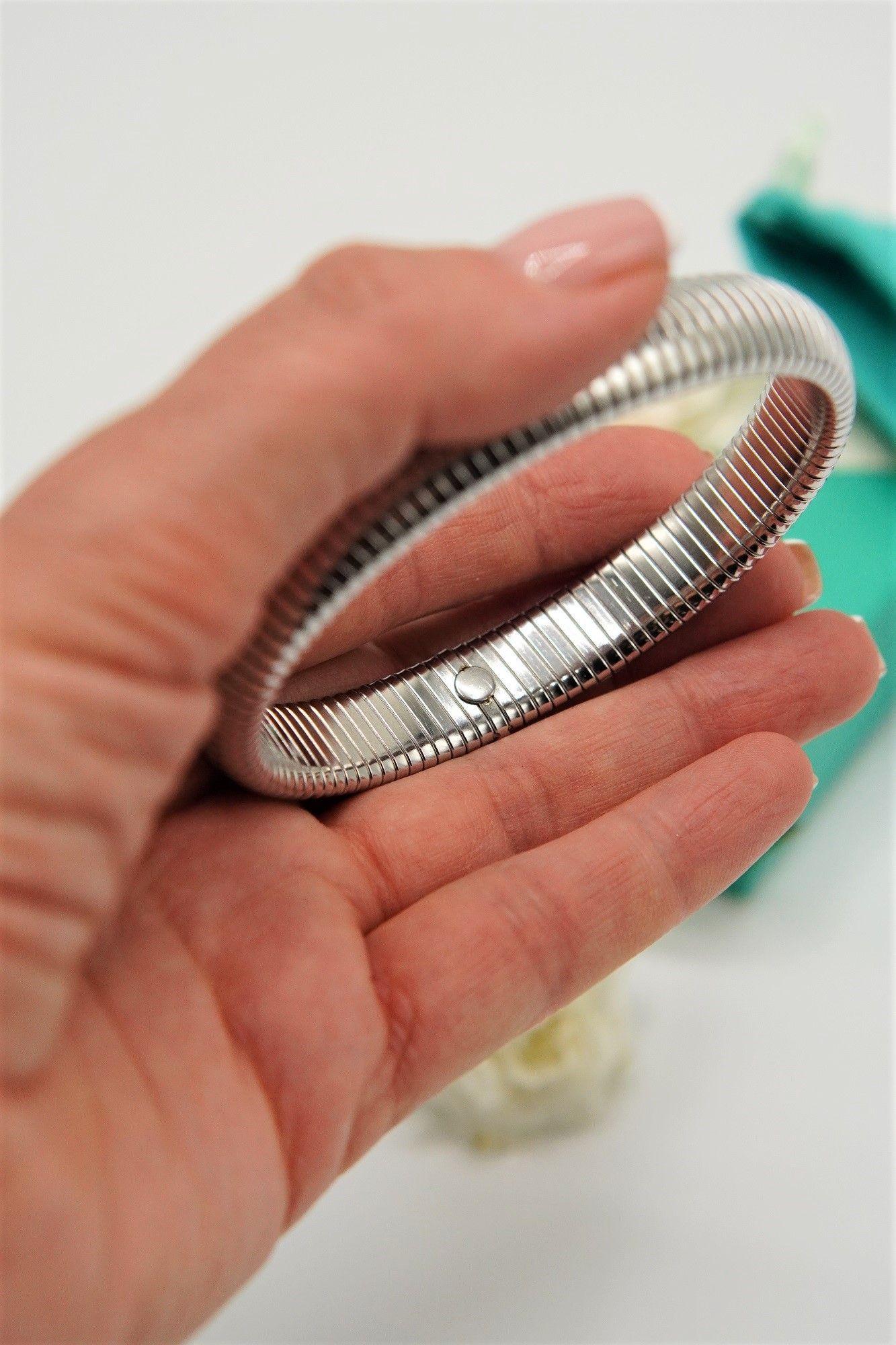 Pulsera elastica tejido de serpiente hipoalergenica plateada acero pulido-6