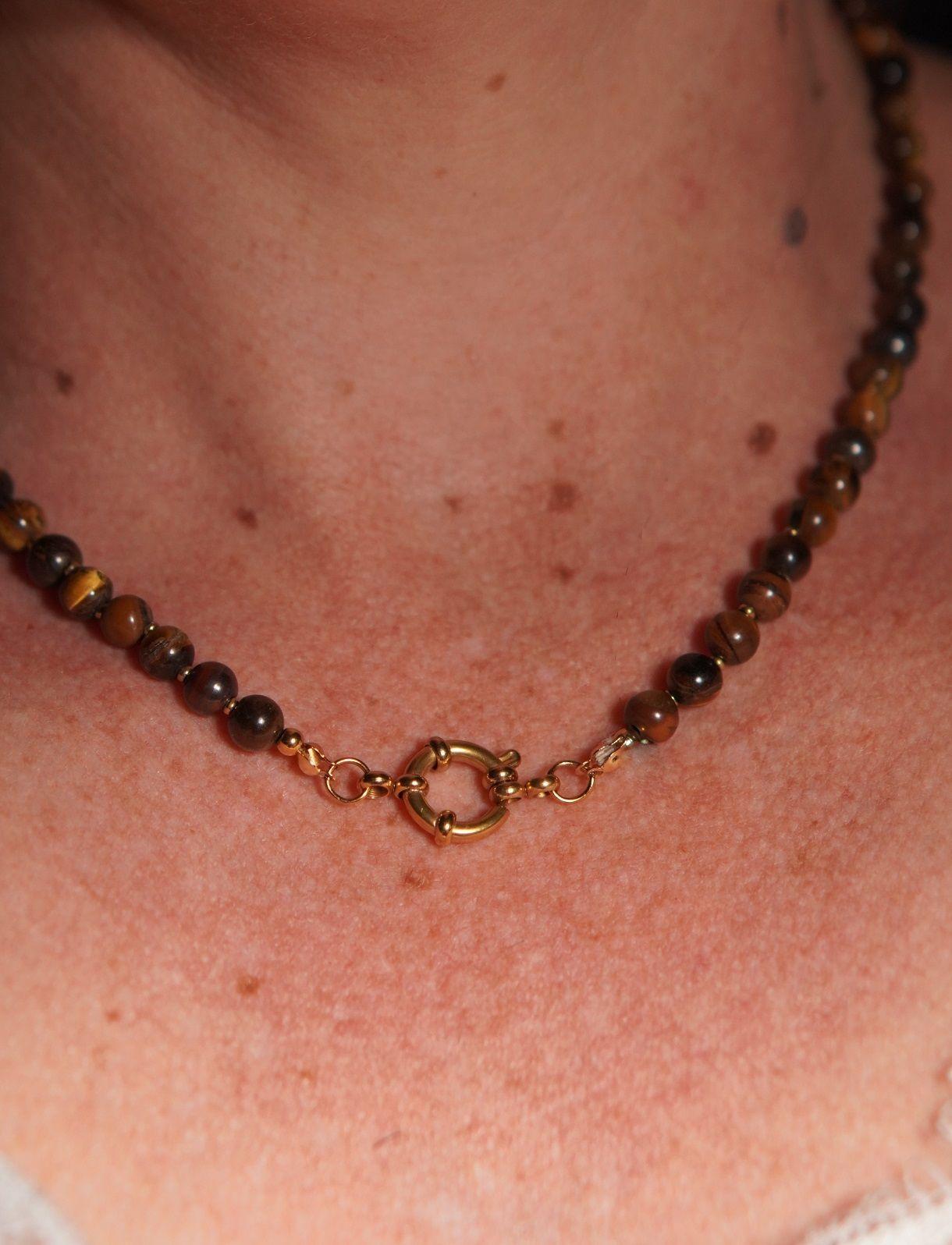 Collar gargantilla ojo de tigre 6mm chapado en oro 18k Terranova-2