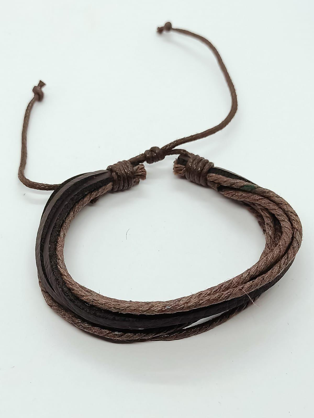 Pulsera De Cuero Y Cuerda Trenzada Negra Ajustable-8