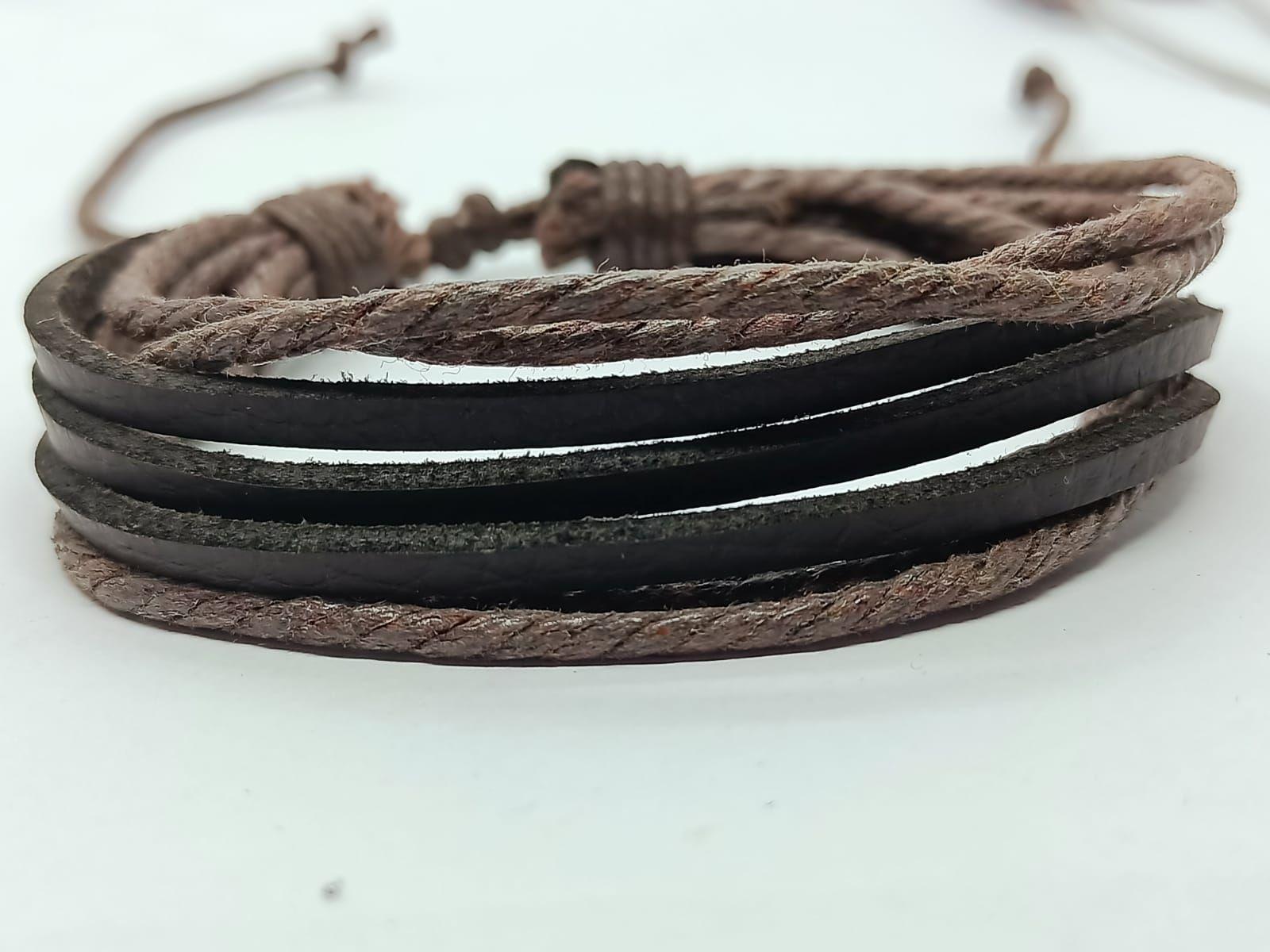 Pulsera De Cuero Y Cuerda Trenzada Negra Ajustable-9