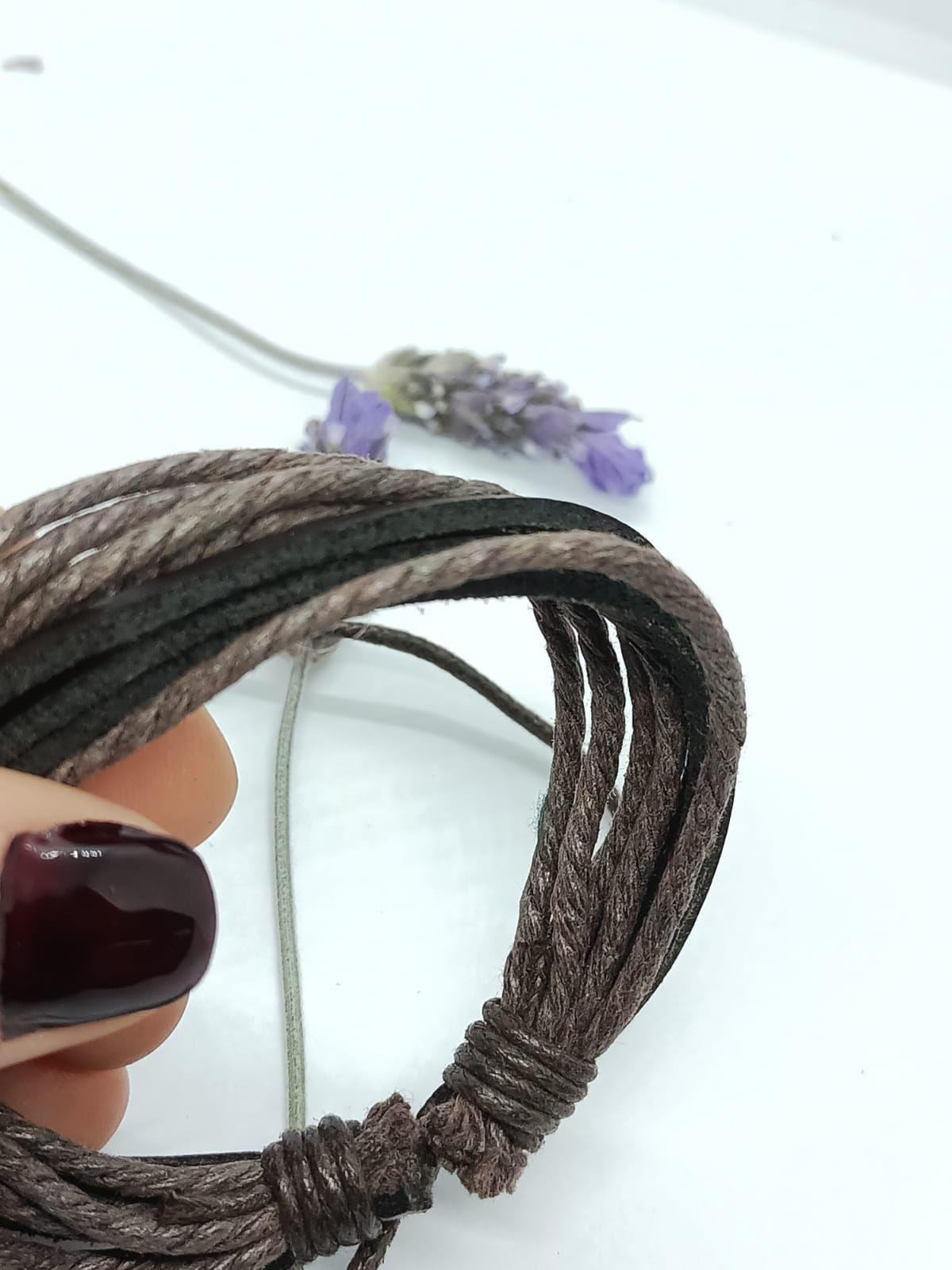 Pulsera De Cuero Y Cuerda Trenzada Negra Ajustable-4