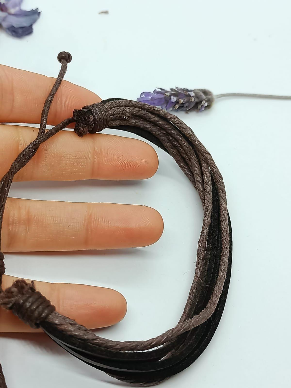 Pulsera De Cuero Y Cuerda Trenzada Negra Ajustable-5