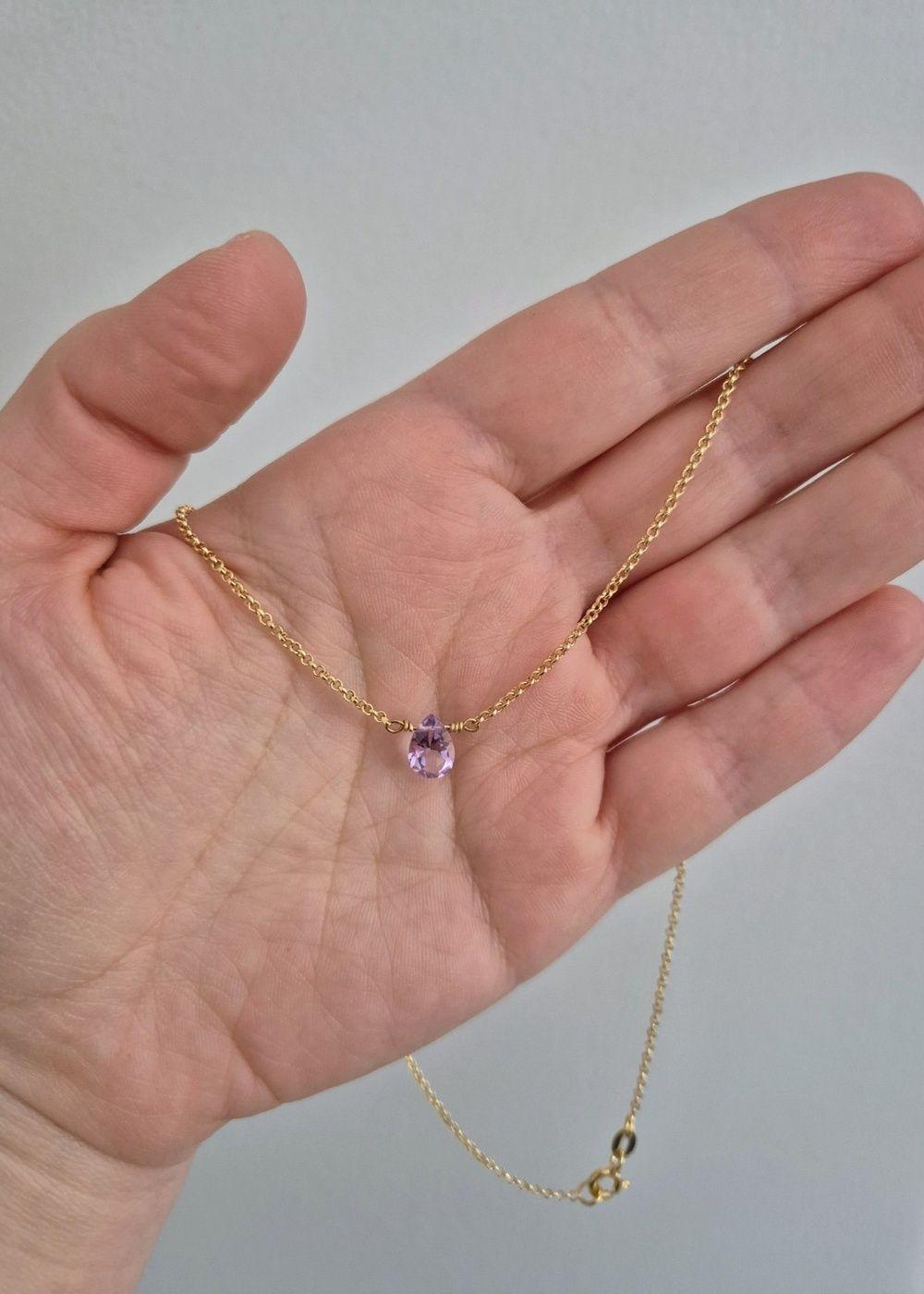Collar con piedra amatista baño en oro 18k piedra natural original-2