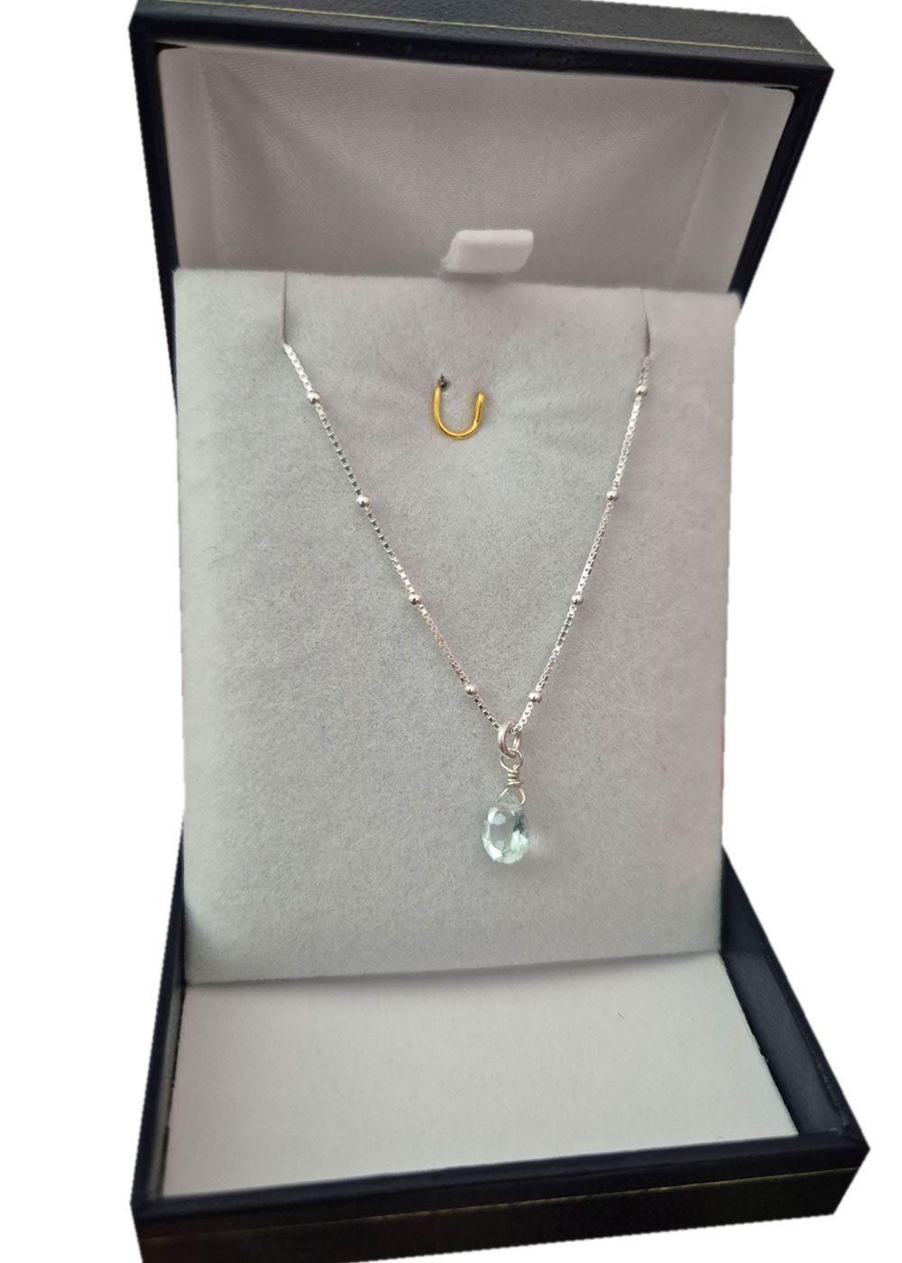 Collar Punto De Luz Gota Aguamarina De Plata 925-0