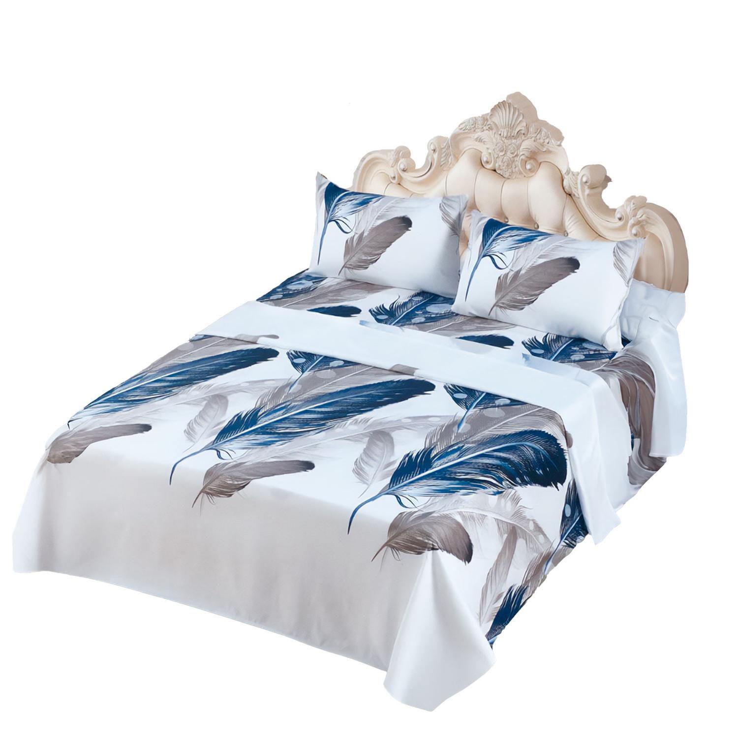 JUEGO DE SABANAS 1.5 ALGODON 200 HILOS PLUMAS AZUL 591-0