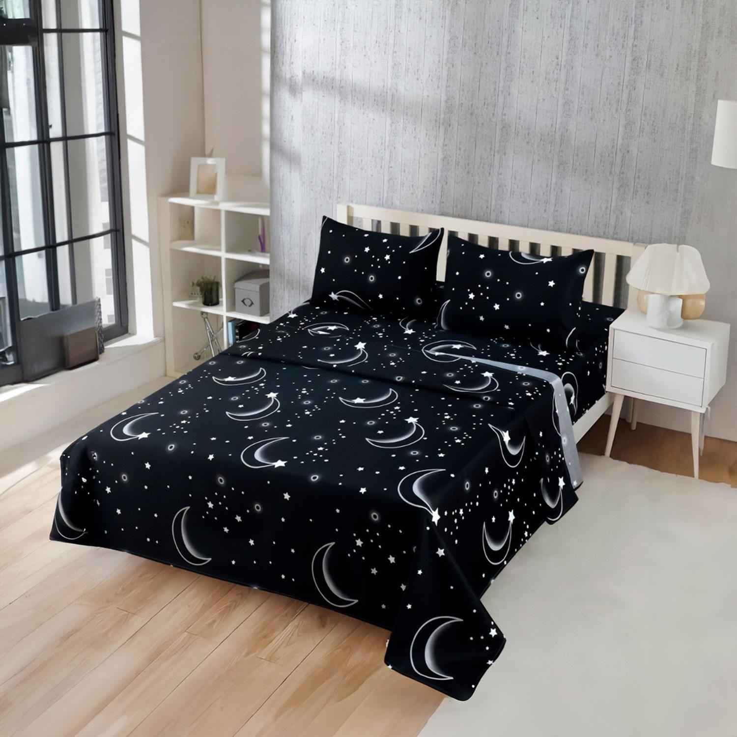 Juego De Sabanas 3.0 Algodon 200 Hilos Luna Negro 595-1
