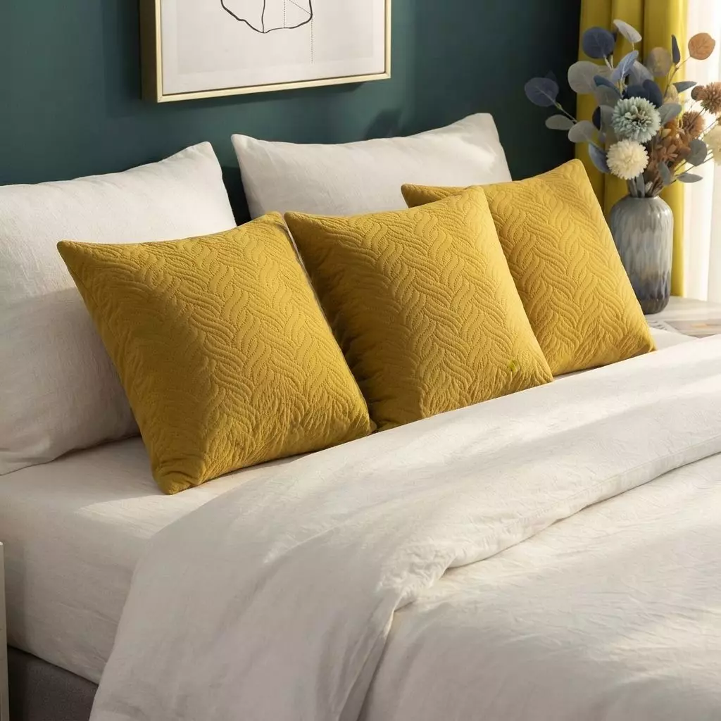 Funda Decorativa Plush Amarillo Texturizada Pack de 3 046 Diseño Moderno-5