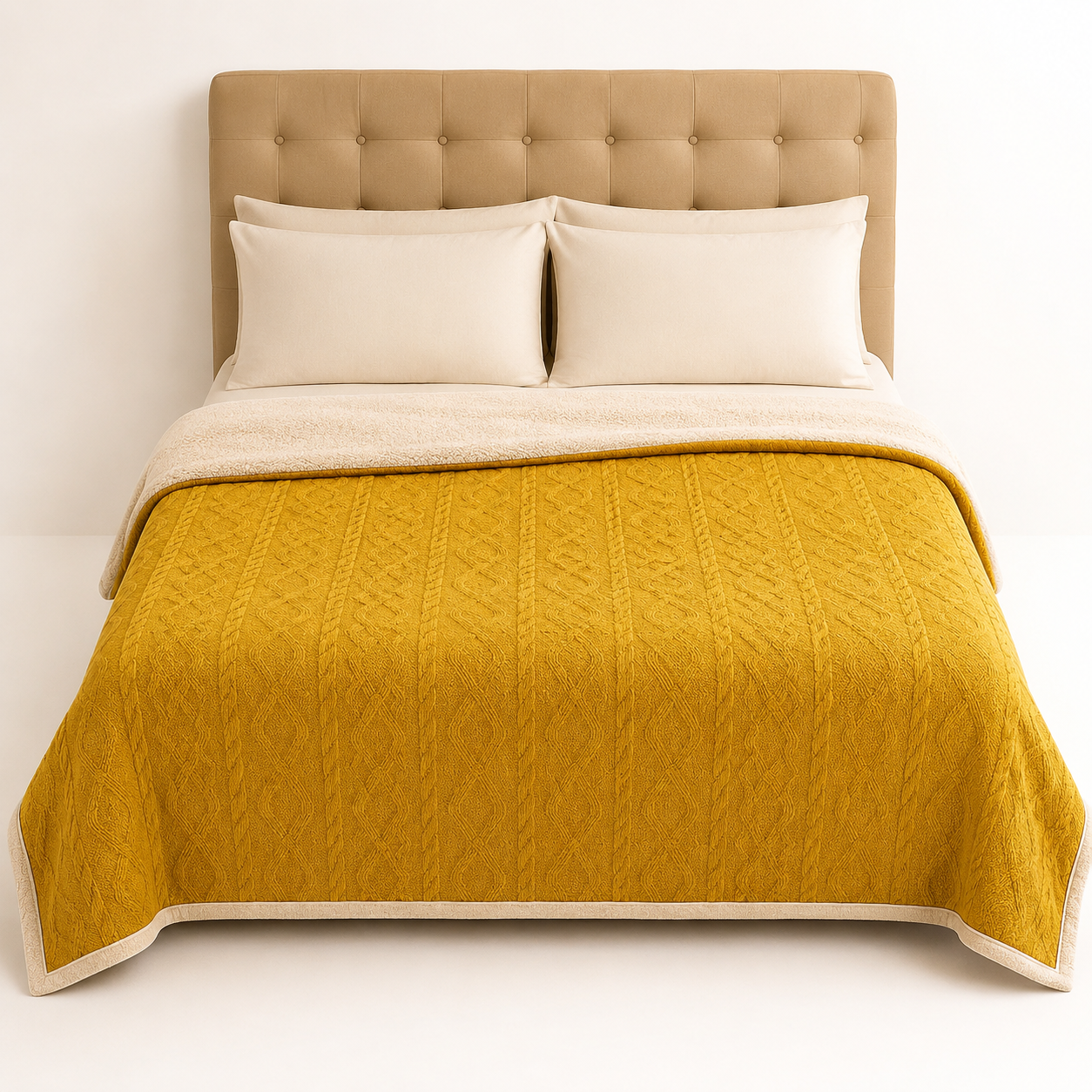 Frazada Sherpa Suave 2 Plazas Color Amarillo-6