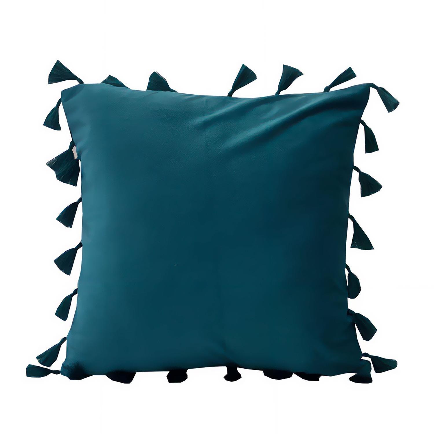 Funda Terciopelo Con Borla Turquesa Decorativa 45x45-0