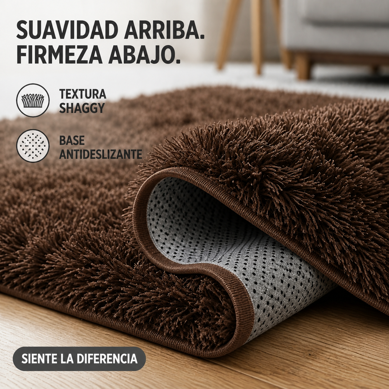 Alfombra Shaggy Pelo Medio 180×200 Cm Antideslizante 026 Diseño Moderno-7