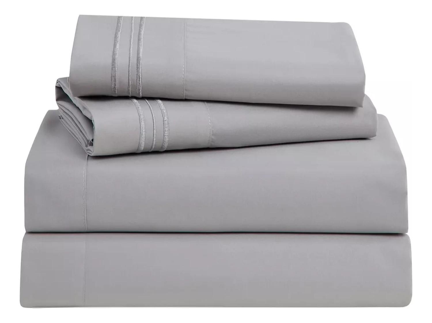 Juego De Sábanas Premium 2 Plazas Bordadas Lisas - Gris-0