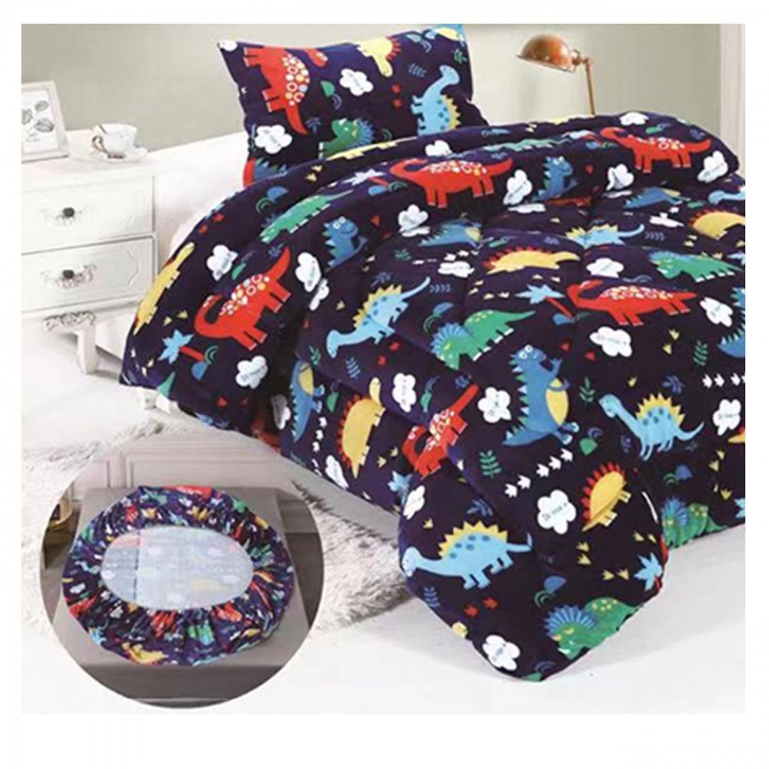 Cobertor Chiporro y Sabana Bajera Polar Infantil 1.5 Plazas Dinosaurio-0