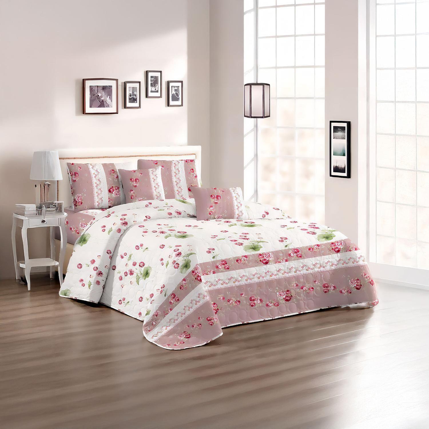 Cubre Cama King Quilt 2.5 Plazas Estampado Vintage Rosa 654-1