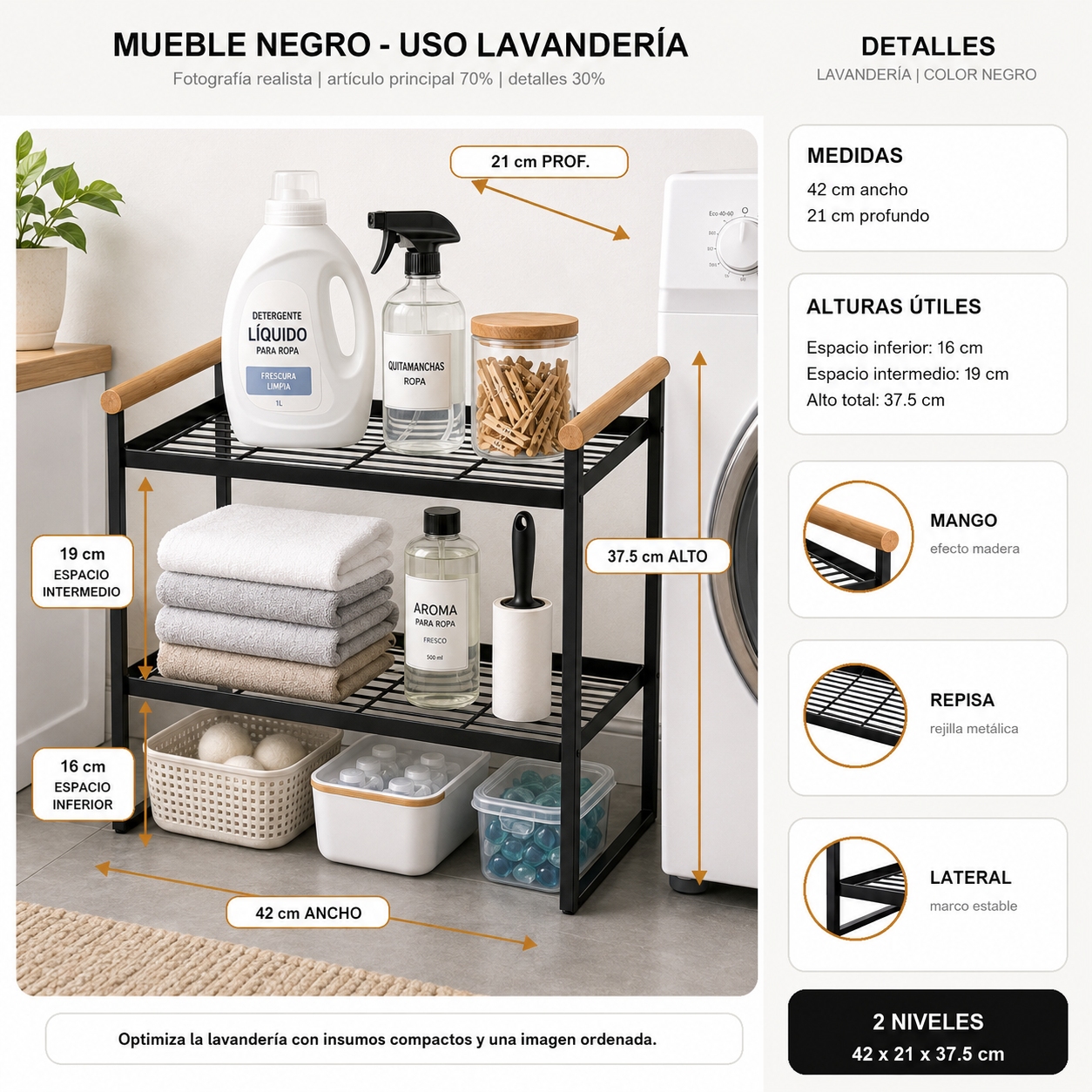 Organizador de Espacios Logia 2 niveles Metalico Negro 125-0