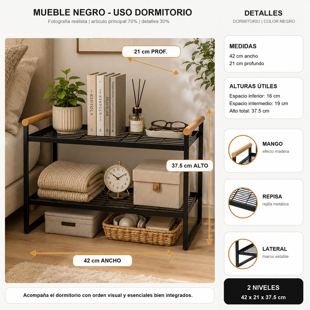 Organizador de Espacios Logia 2 niveles Metalico Negro 125-1