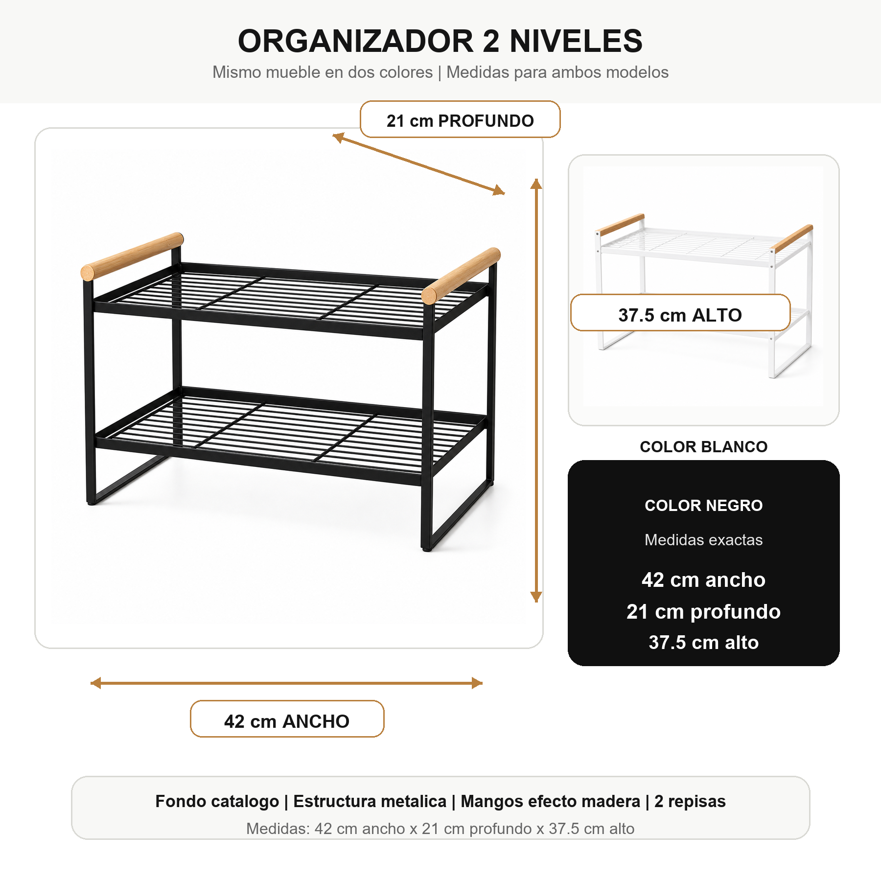 Organizador de Espacios Logia 2 niveles Metalico Negro 125-2