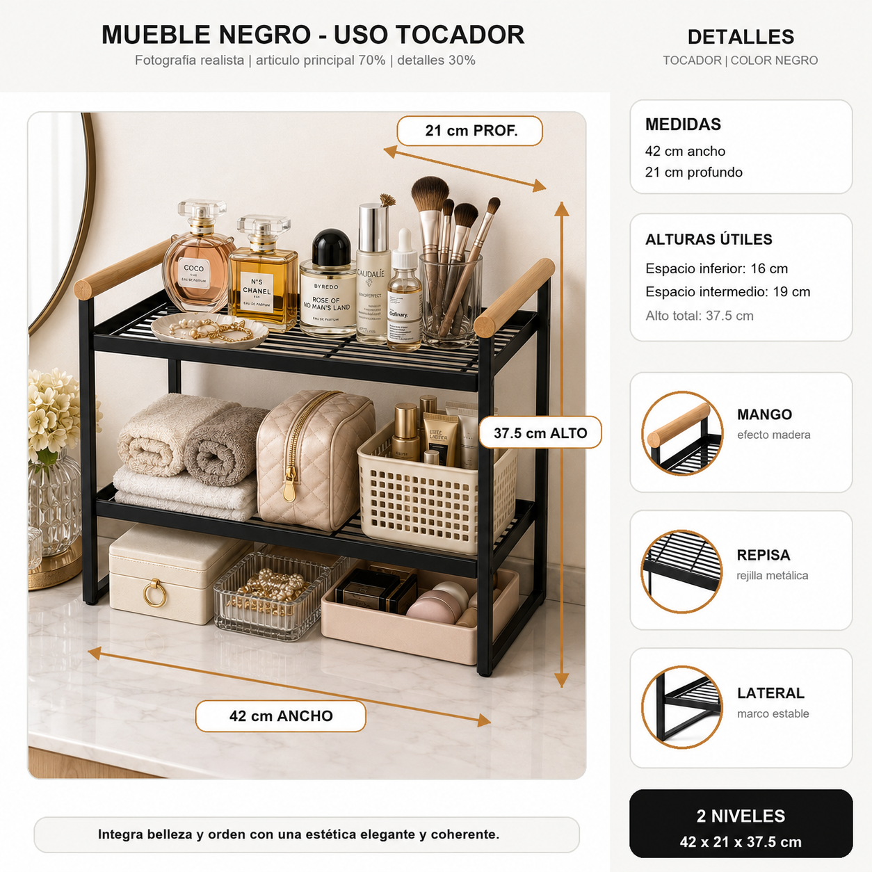 Organizador de Espacios Logia 2 niveles Metalico Negro 125-5