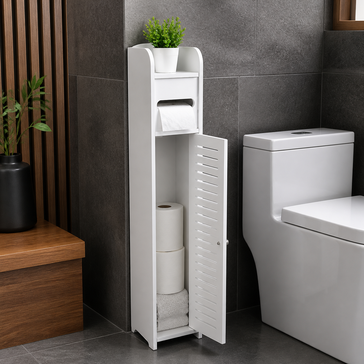 Mueble de Baño Armonia 339 Blanco 80 cm de Alto con Portapapel y Estantes-1