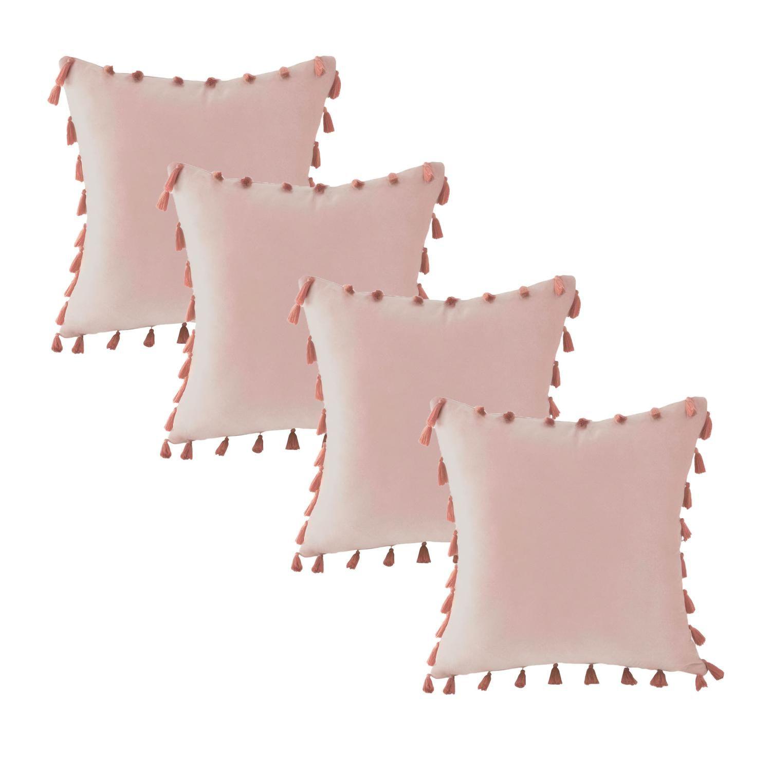 Fundas Para Cojín 45x45 Decorativas Con Borla Rosa Pack 4U-0