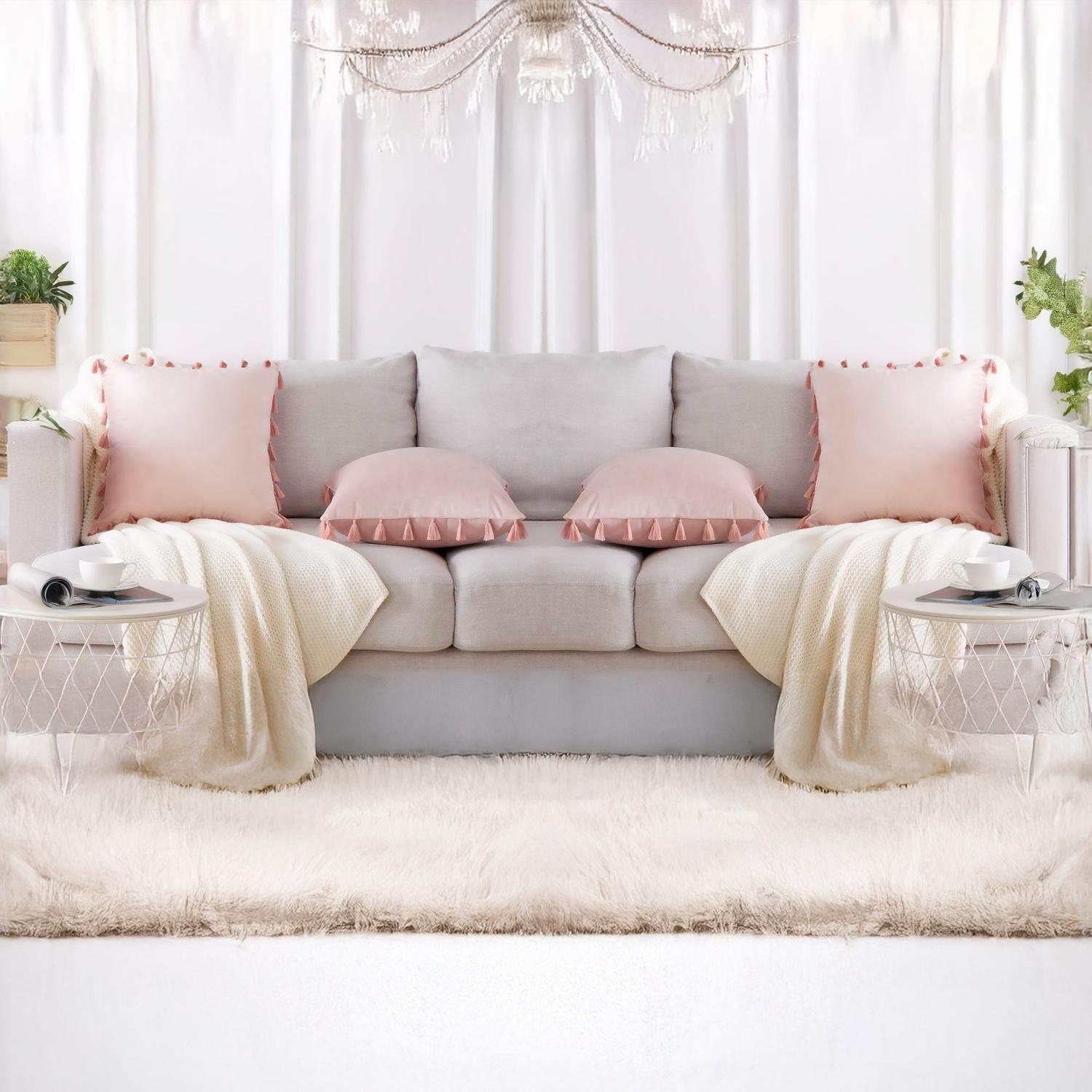 Fundas Para Cojín 45x45 Decorativas Con Borla Rosa Pack 4U-4