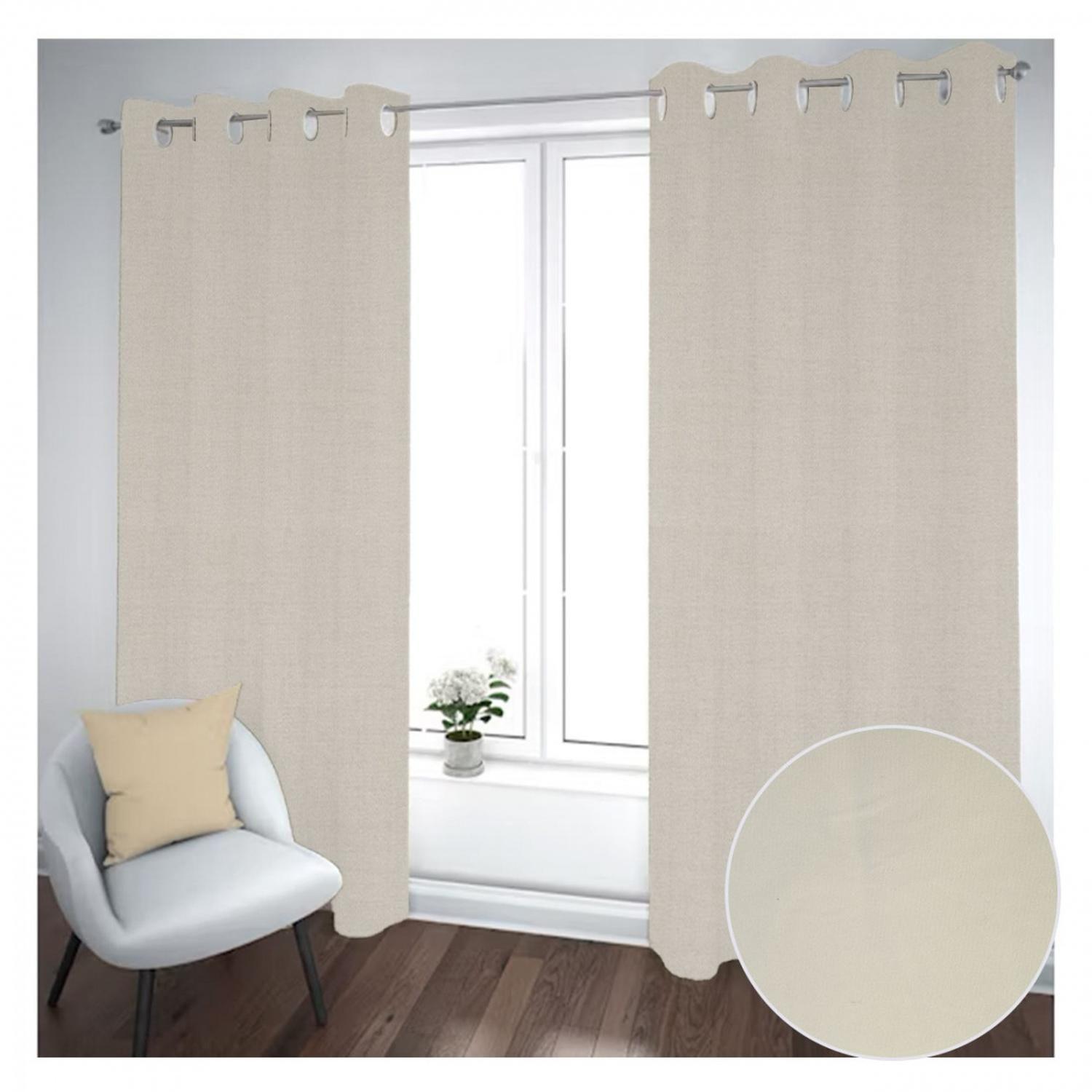 Cortina Black Out 2 Paños Decorativa Color Beige N°46 (140X230)-1