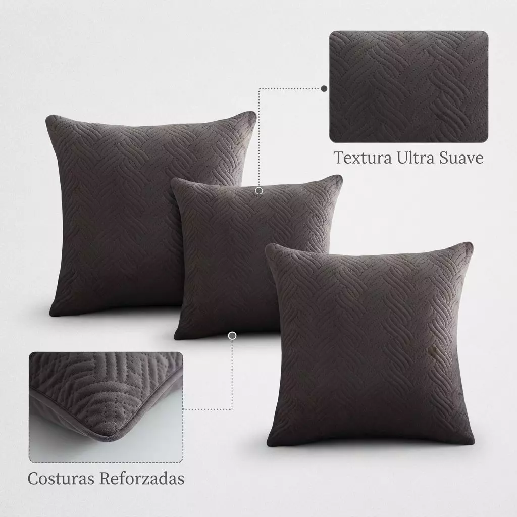 Funda Decorativa Plush Gris Texturizada Pack de 3 Modelo 046-2