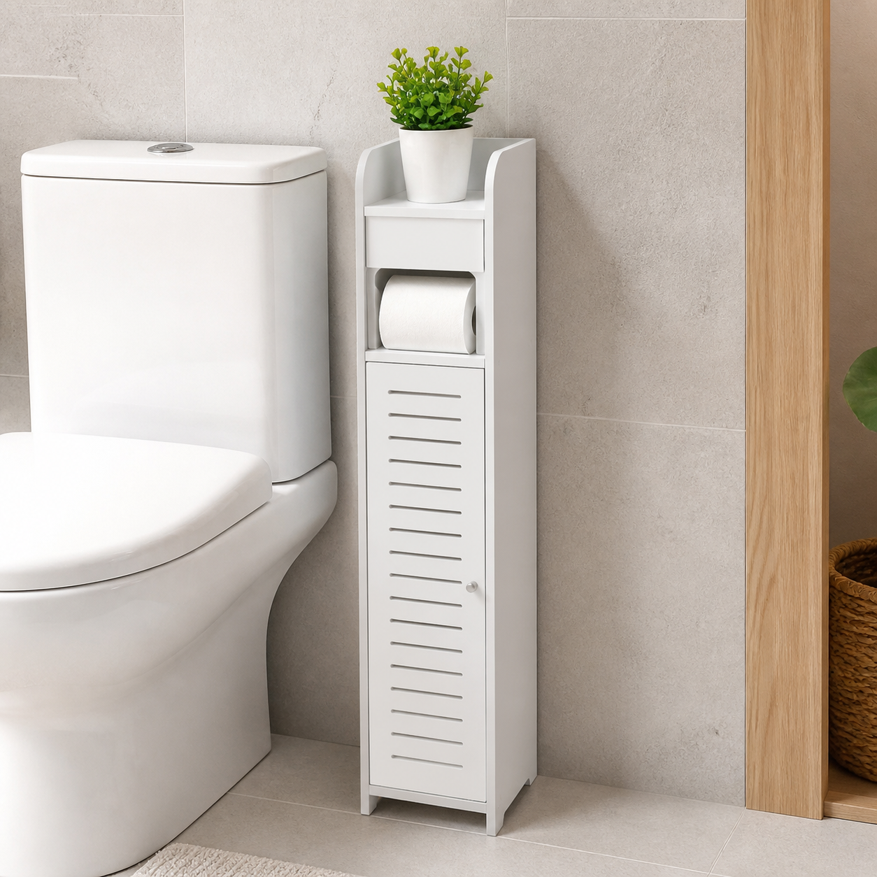 Mueble Organizador Blanco de MDF para Baño con Portapapel 80x16x15 cm 339-2