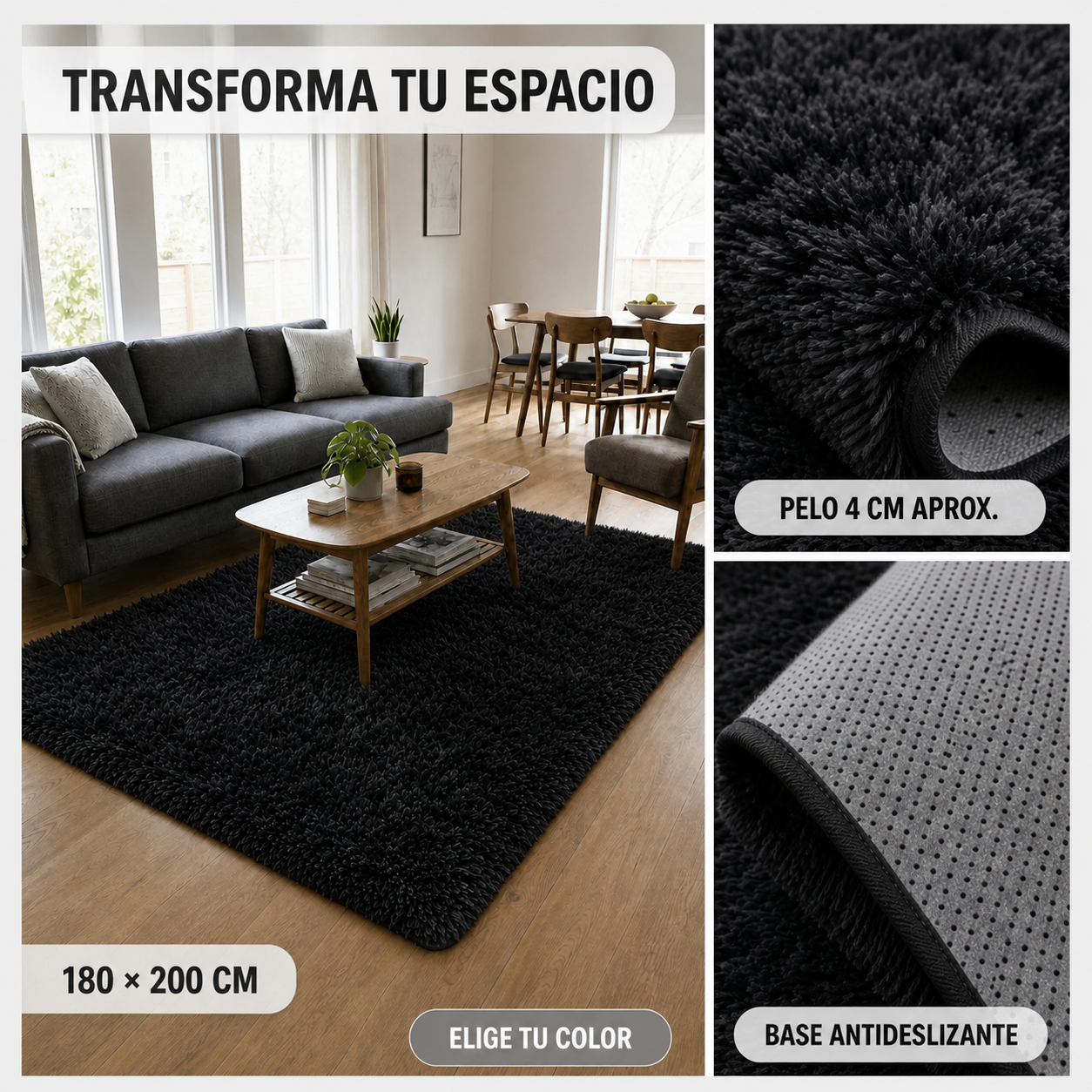 Alfombra Shaggy Pelo Medio 180×200 Antideslizante 026 Elegante-5