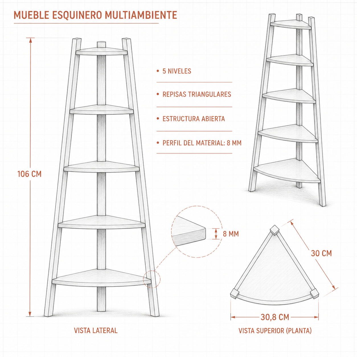 Mueble Esquinero Multiambiente 5 Niveles Blanco 106 Elegante-7