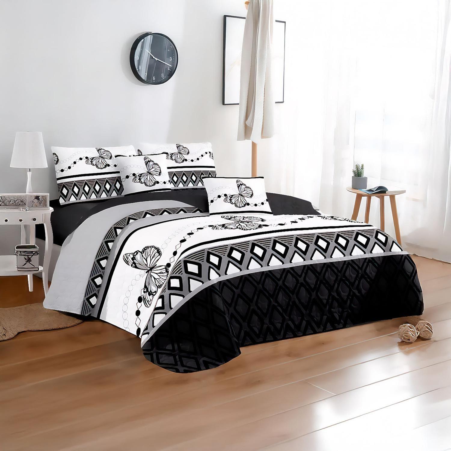 Cubre Cama King Quilt 2.5 Plaza Estampado Mariposas Gris 656-1